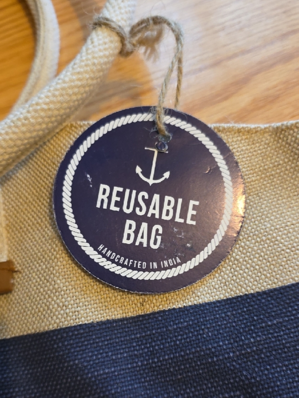 Striped Tote Bag in Navy and Beige - Everyday Canvas Carryall - Picture 2 of 6